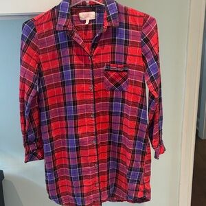 Victoria's Secret Red and Purple Plaid PJ Shirt Style Dress